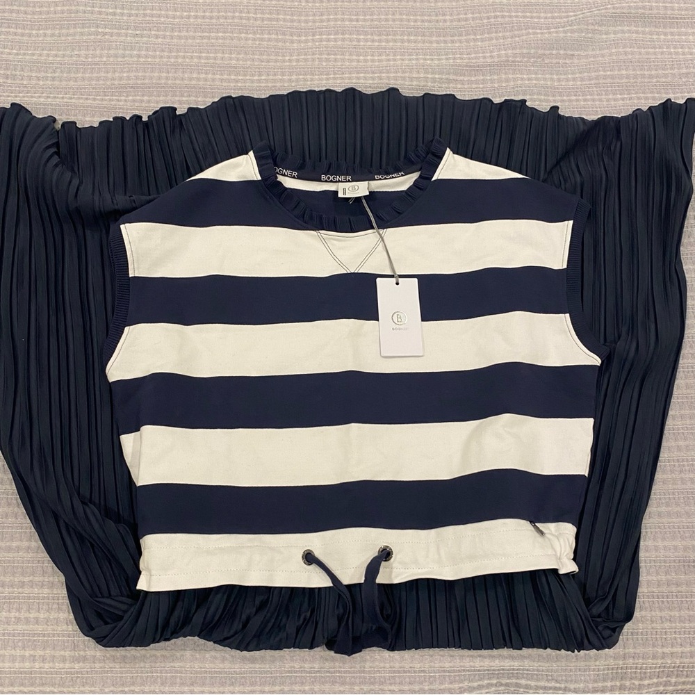 Bogner Women's Blue Striped Ira Dress - Sz Medium (8) - Picture 4 of 16